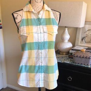 Liz Sport Retro Plaid Sleeveless Blouse